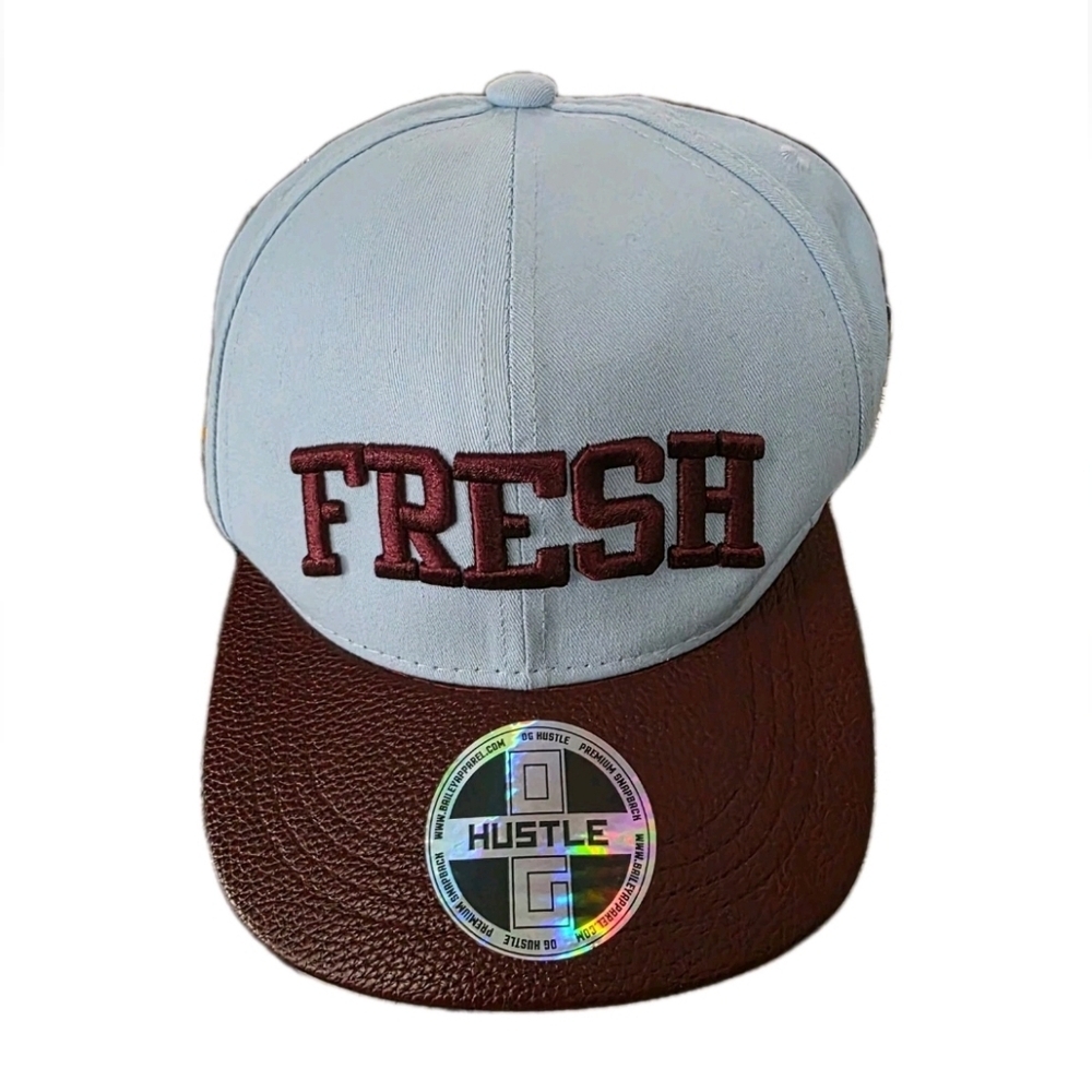 HUSTLE G "FRESH" Light Blue Maroon Snapback Hat Cap | Bailey Apparel